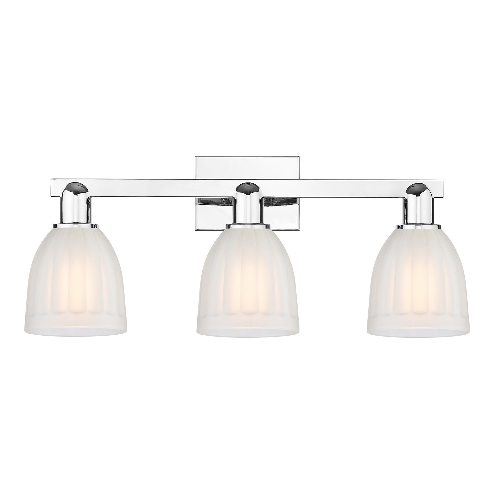 Innovations Brookfield 25in 3-Light Bath Vanity | Polished Chrome Steel and Cast Brass with White Frosted Ribbed Glass Shades | Model 716-3W-PC-G441