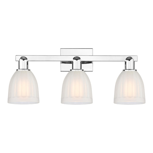 Innovations Brookfield 25in 3-Light Bath Vanity | Polished Chrome Steel and Cast Brass with White Frosted Ribbed Glass Shades | Model 716-3W-PC-G441