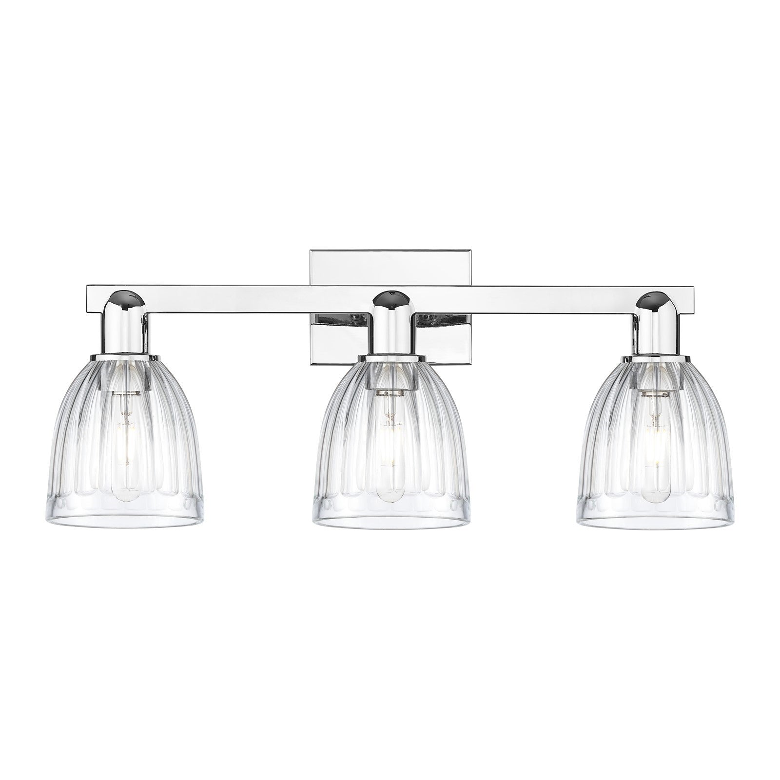 Innovations Brookfield 25in 3-Light Bath Vanity | Industrial Polished Chrome Steel and Clear Ribbed Glass | Bathroom & Hallway | Model 716-3W-PC-G442