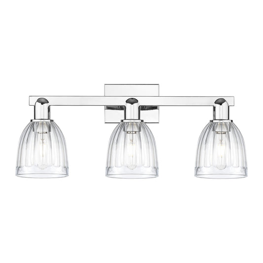 Innovations Brookfield 25in 3-Light Bath Vanity | Industrial Polished Chrome Steel and Clear Ribbed Glass | Bathroom & Hallway | Model 716-3W-PC-G442