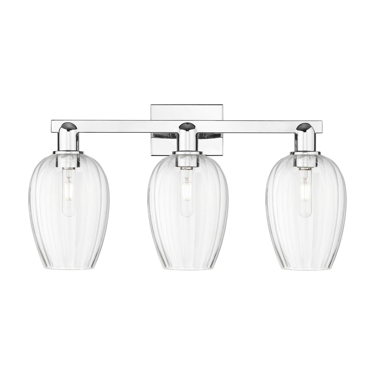 Innovations Preston Flute 26in 3-Light Bath Vanity | Industrial Polished Chrome and Clear Glass | Bathroom & Powder Room | Model 716-3W-PC-G457-6CL