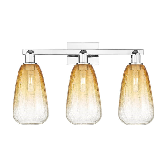 Innovations Brookhaven Almond 26in 3-Light Bath Vanity Light | Industrial Polished Chrome and Amber Glass | Bathroom Vanity | Model 716-3W-PC-G480-6AM
