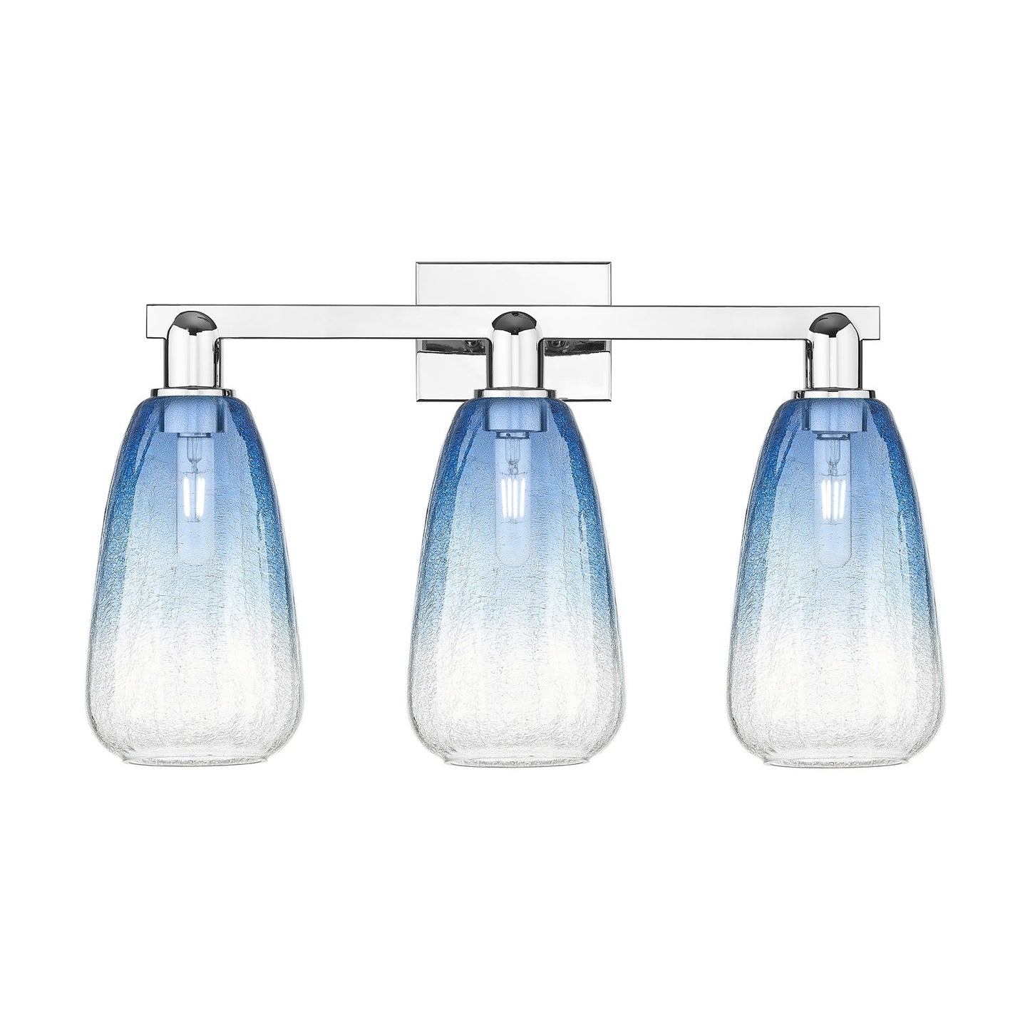 Innovations Brookhaven Almond 25in 3-Light Bath Vanity Light | Industrial Polished Chrome and Sapphire Blue Glass | Bathroom | Model 716-3W-PC-G480-6SB