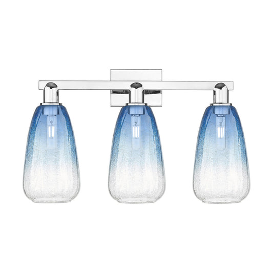 Innovations Brookhaven Almond 25in 3-Light Bath Vanity Light | Industrial Polished Chrome and Sapphire Blue Glass | Bathroom | Model 716-3W-PC-G480-6SB