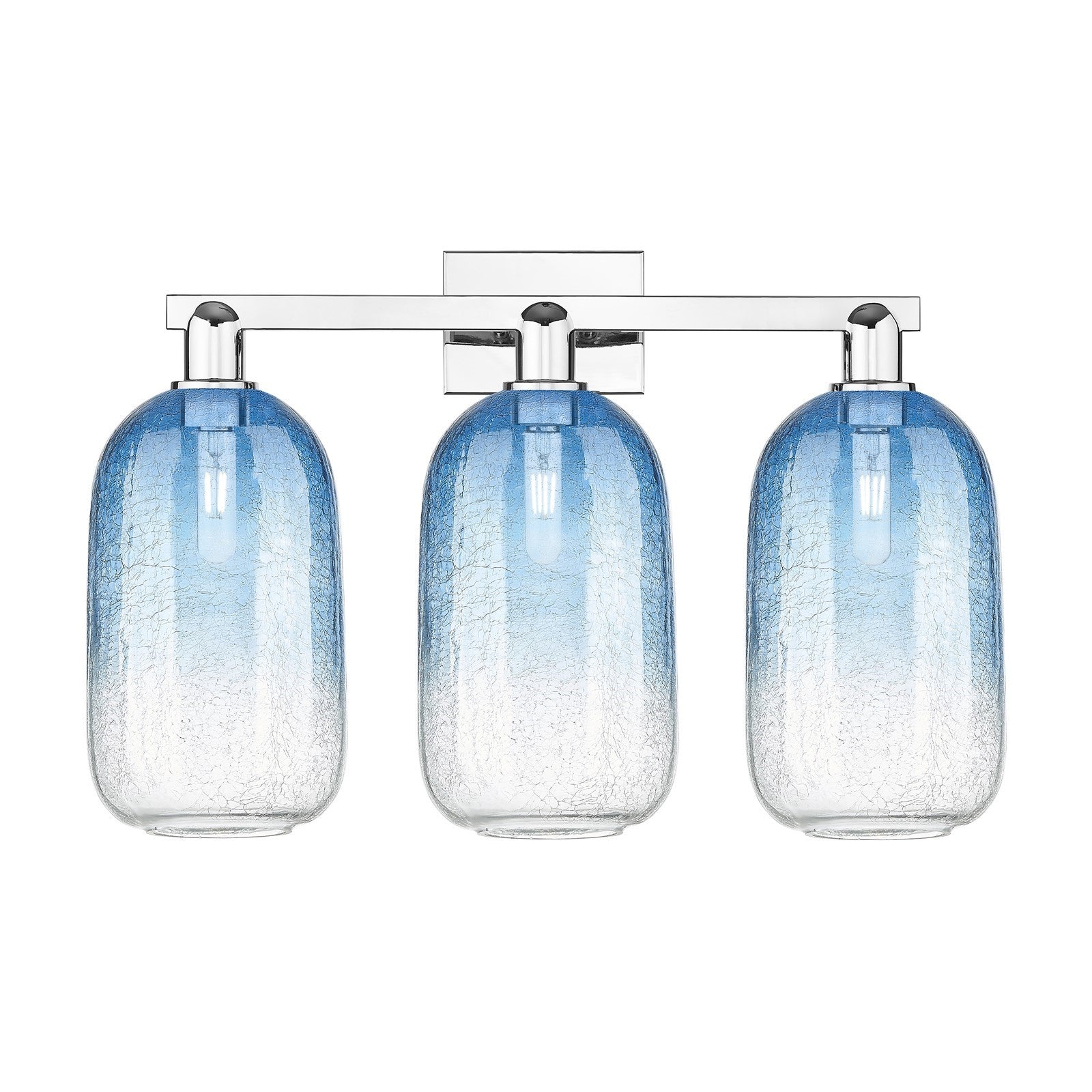 Innovations Brookhaven Cloche 26in 3-Light Bath Vanity Light | Industrial Polished Chrome and Sapphire Blue Glass | Bathroom | Model 716-3W-PC-G482-7SB