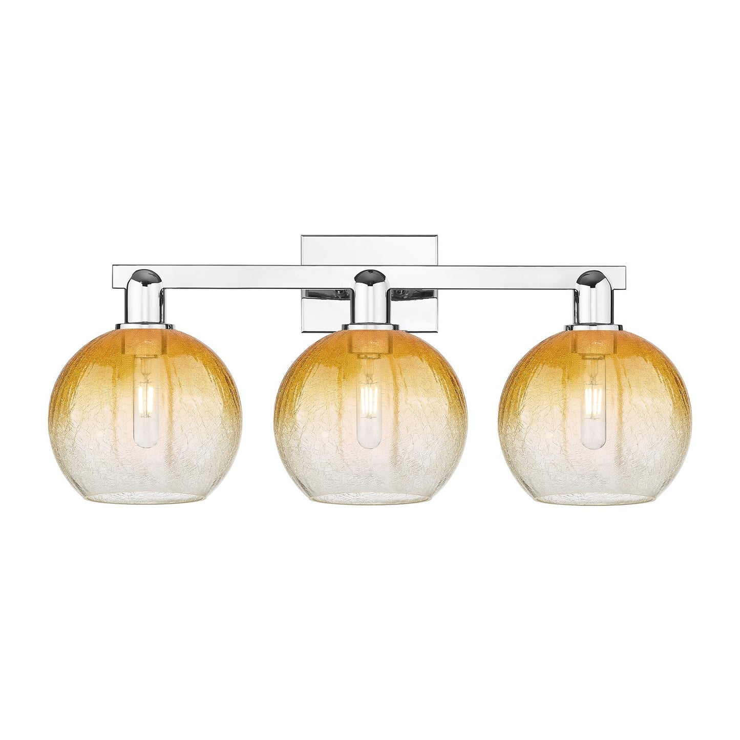 Innovations Brookhaven Globe 27in 3-Light Bath Vanity | Industrial Modern Polished Chrome and Amber Glass | Entryway & Bathroom | Model 716-3W-PC-G483-8AM