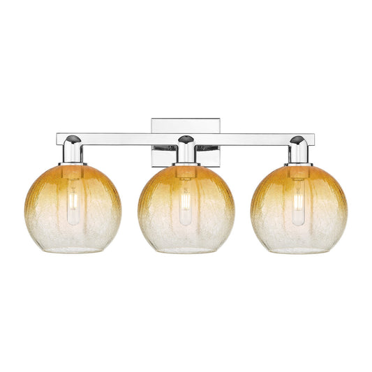 Innovations Brookhaven Globe 27in 3-Light Bath Vanity | Industrial Modern Polished Chrome and Amber Glass | Entryway & Bathroom | Model 716-3W-PC-G483-8AM