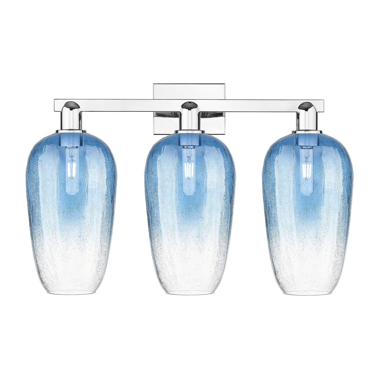 Innovations Brookhaven Flute 26in 3-Light Bath Vanity | Industrial Polished Chrome and Sapphire Blue Glass | Entryway & Hallway | Model 716-3W-PC-G484-7SB