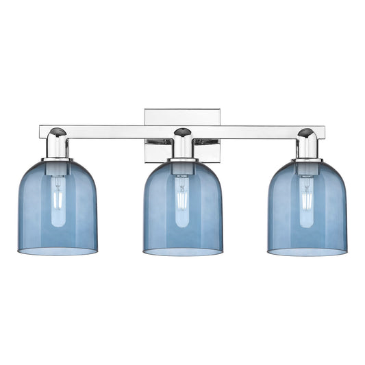 Innovations Bella 24.5in 3-Light Bath Vanity | Industrial Polished Chrome and Blue Glass | Bathroom Vanity Light | 24.5 x 11.25 | Model 716-3W-PC-G558-6BL