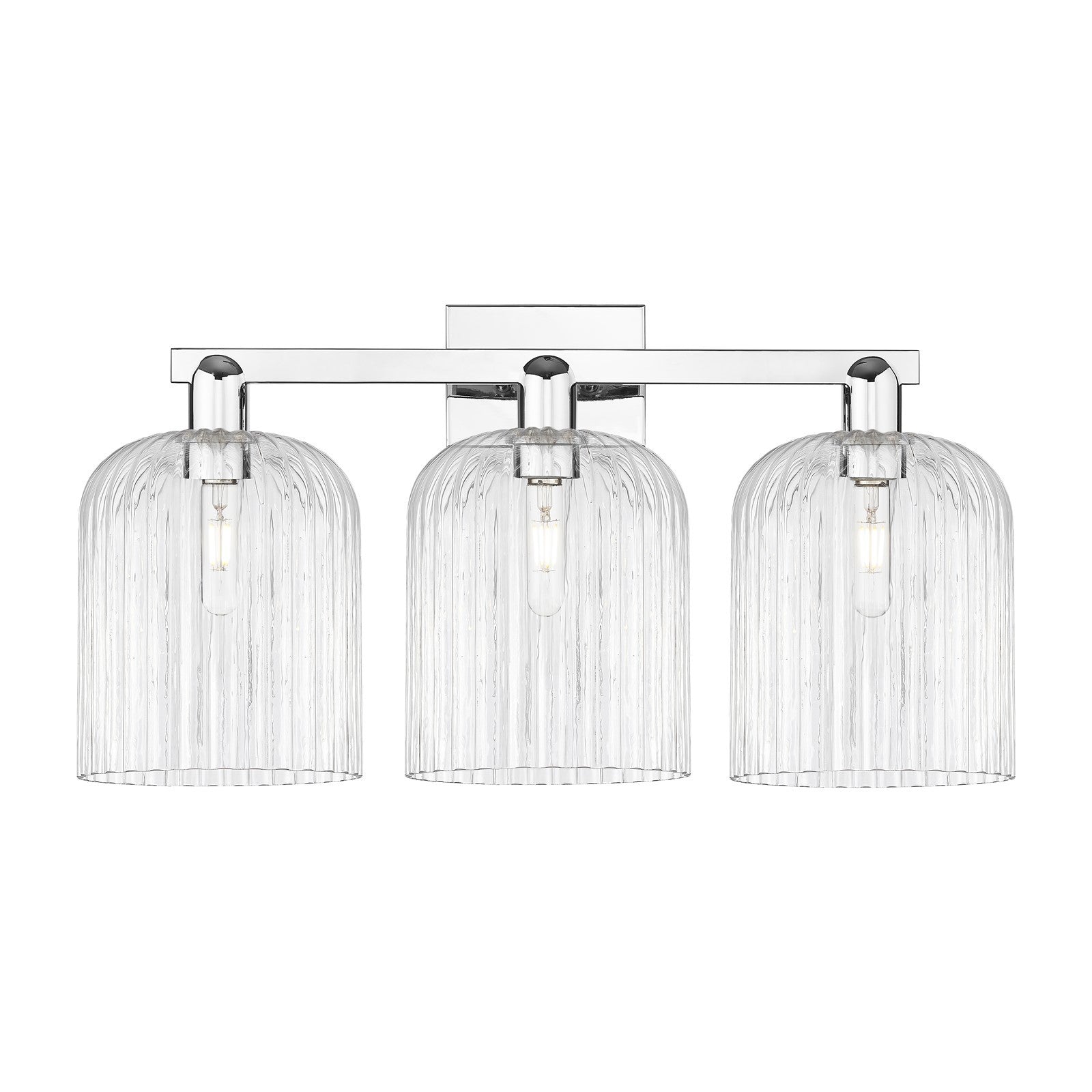 Innovations Bridal Veil 27in 3-Light Bath Vanity | Industrial Polished Chrome and Clear Ribbed Glass | Bathroom & Powder Room | Model 716-3W-PC-G559-8CL