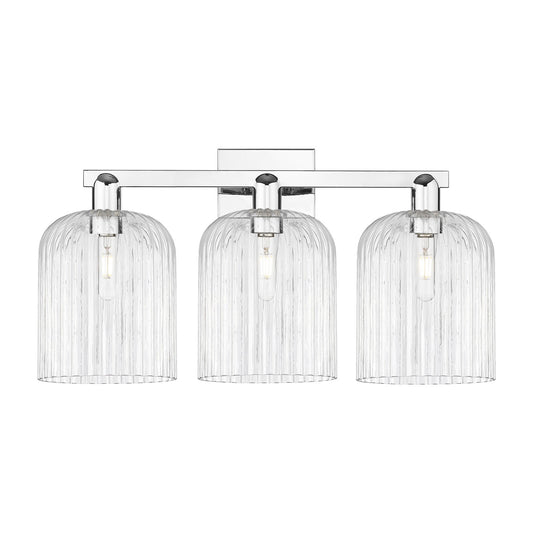 Innovations Bridal Veil 27in 3-Light Bath Vanity | Industrial Polished Chrome and Clear Ribbed Glass | Bathroom & Powder Room | Model 716-3W-PC-G559-8CL