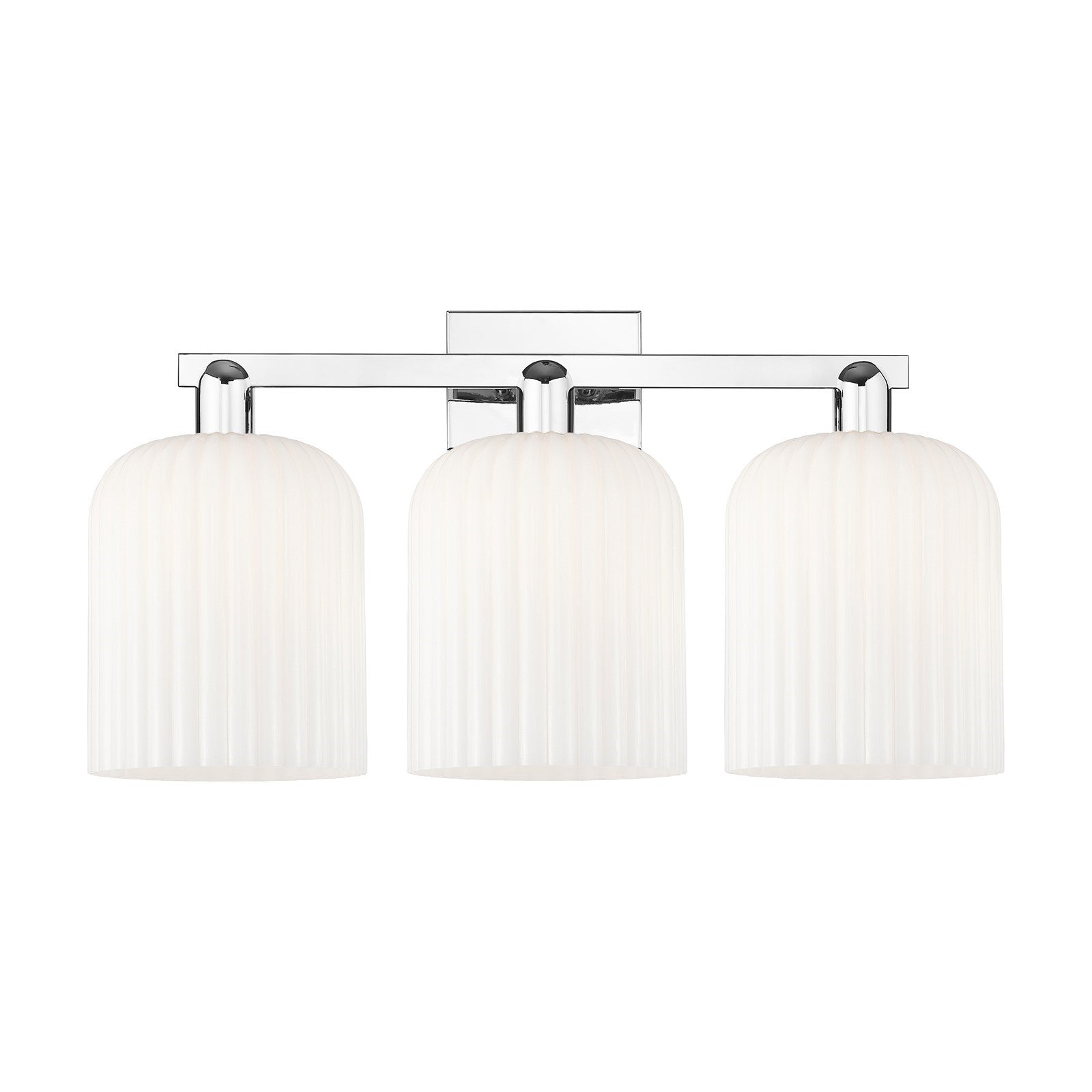 Innovations Bridal Veil 27in 3-Light Bath Vanity Light | Industrial Polished Chrome and Gloss White Ribbed Glass | Bathroom | Model 716-3W-PC-G559-8GWH