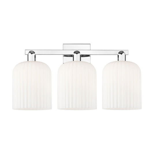 Innovations Bridal Veil 27in 3-Light Bath Vanity Light | Industrial Polished Chrome and Gloss White Ribbed Glass | Bathroom | Model 716-3W-PC-G559-8GWH