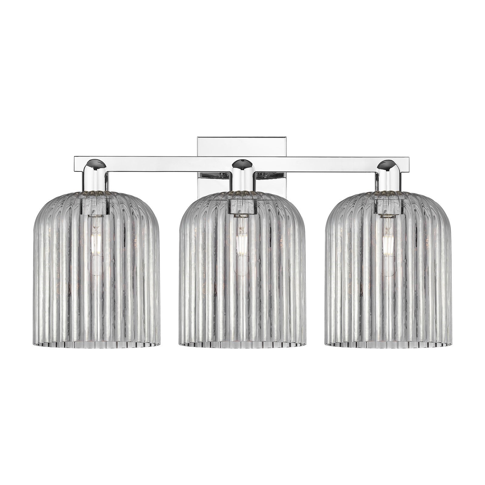 Innovations Bridal Veil 27in 3-Light Bath Vanity Light | Industrial Polished Chrome and Light Smoke Ribbed Glass | Bathroom | Model 716-3W-PC-G559-8SM