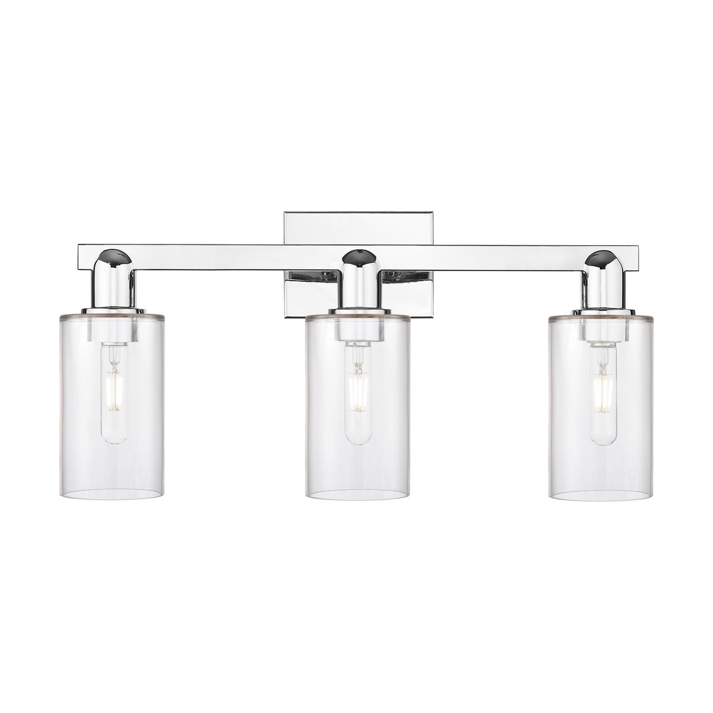 Innovations Clymer 23in 3-Light Bath Vanity Light | Industrial Polished Chrome Steel and Clear Glass | Damp-Rated Bathroom Vanity | Model 716-3W-PC-G802