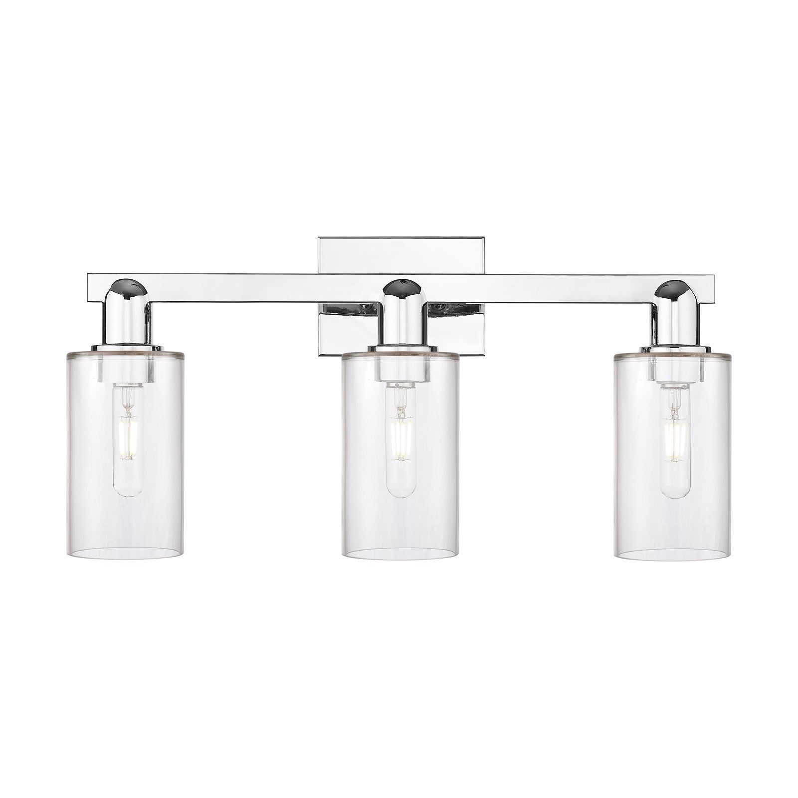 Innovations Clymer 23in 3-Light Bath Vanity Light | Industrial Polished Chrome Steel and Clear Glass | Damp-Rated Bathroom Vanity | Model 716-3W-PC-G802