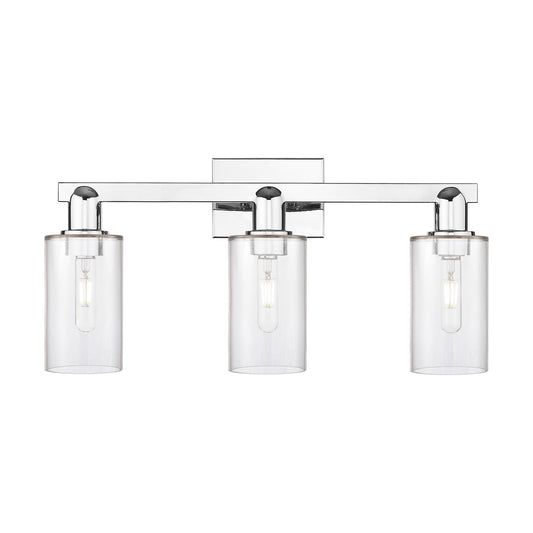 Innovations Clymer 23in 3-Light Bath Vanity Light | Industrial Polished Chrome Steel and Clear Glass | Damp-Rated Bathroom Vanity | Model 716-3W-PC-G802