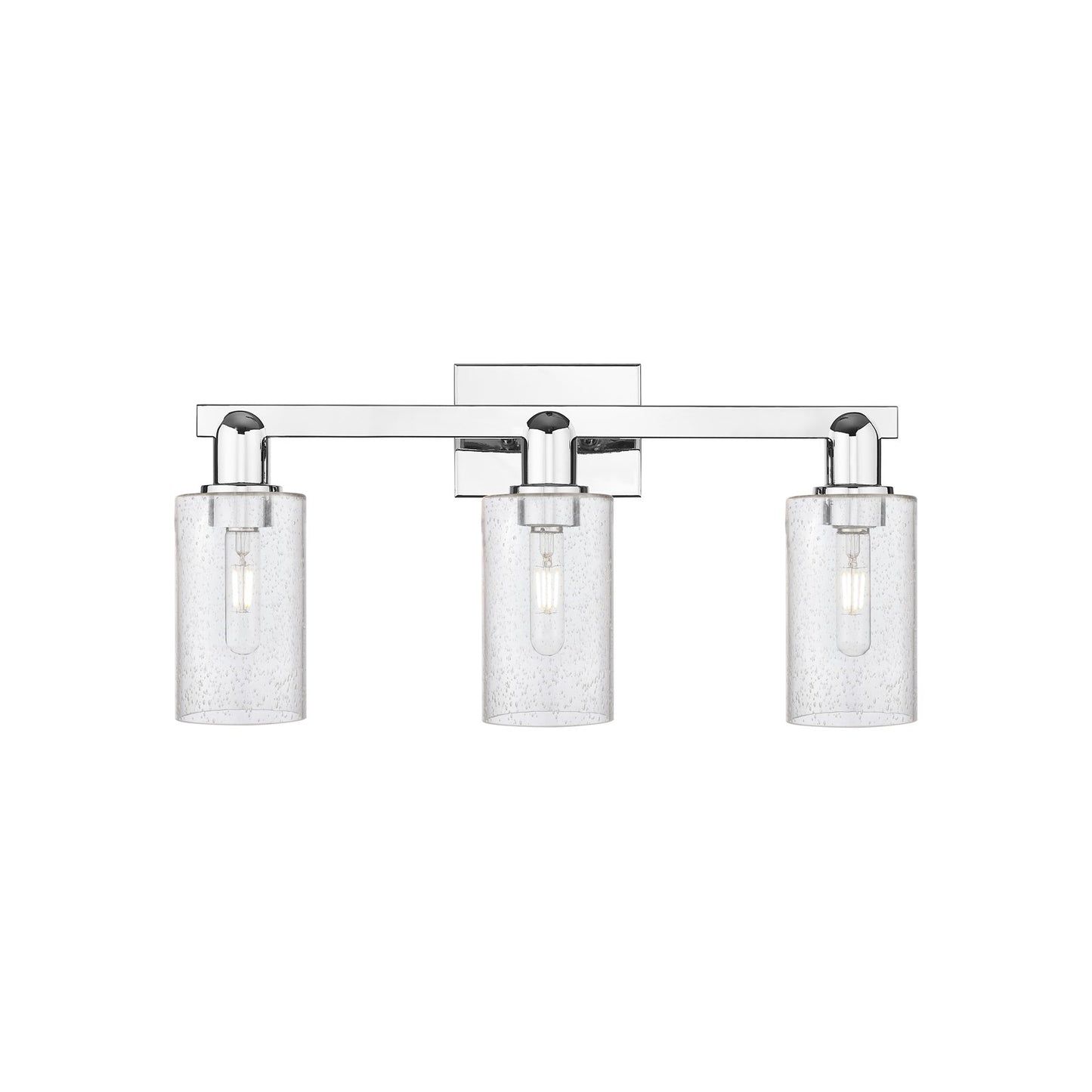 Innovations Clymer 23in 3-Light Bath Vanity Light | Industrial Polished Chrome Steel and Seedy Glass | Bathroom Vanity | 22.88 x | Model 716-3W-PC-G804