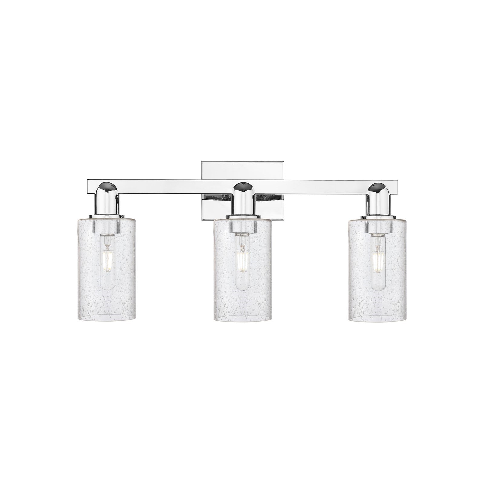 Innovations Clymer 23in 3-Light Bath Vanity Light | Industrial Polished Chrome Steel and Seedy Glass | Bathroom Vanity | 22.88 x | Model 716-3W-PC-G804