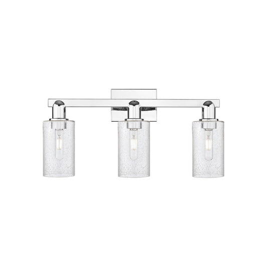 Innovations Clymer 23in 3-Light Bath Vanity Light | Industrial Polished Chrome Steel and Seedy Glass | Bathroom Vanity | 22.88 x | Model 716-3W-PC-G804
