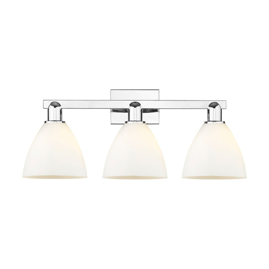 Innovations Bristol 27in 3-Light Bath Vanity | Industrial Polished Chrome and Matte White Glass | Bathroom Vanity Above Mirror | Model 716-3W-PC-GBD-751