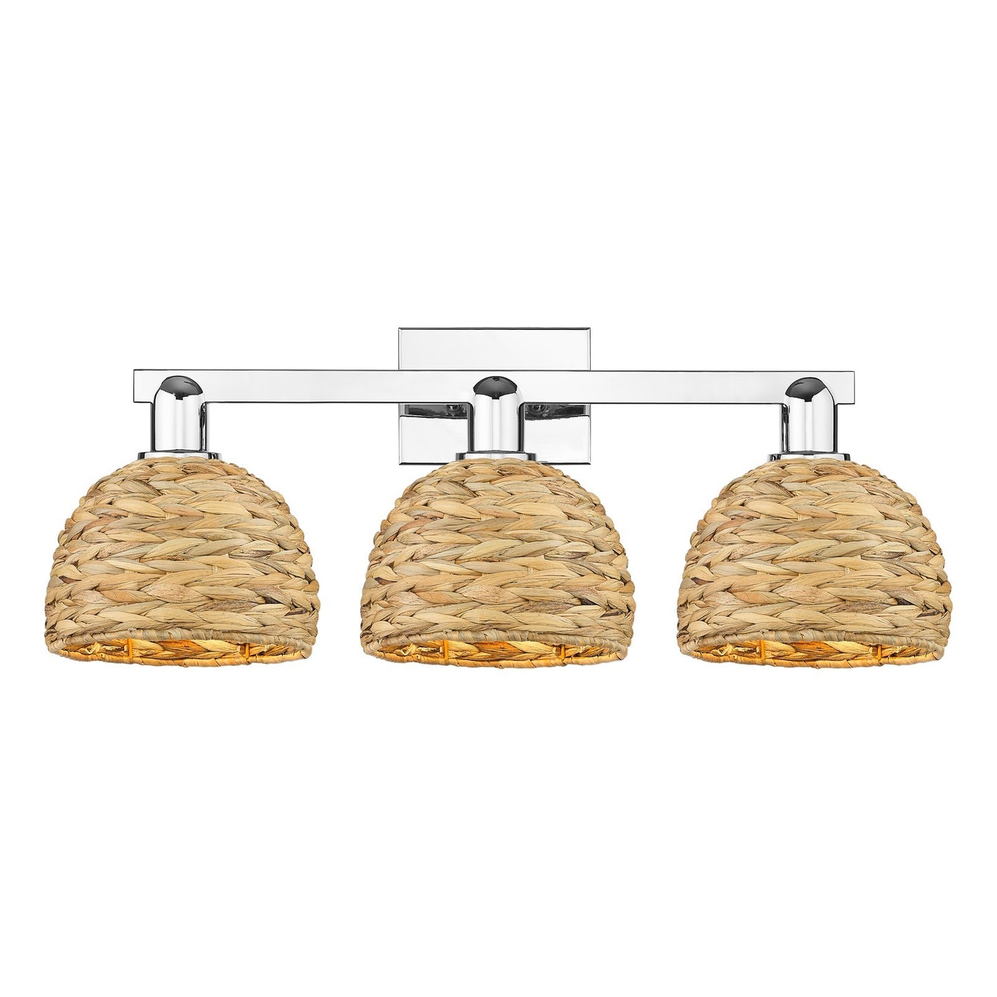 Innovations Woven Rattan 27in 3-Light Bath Vanity Light | Industrial Polished Chrome and Natural Fiber Shade | Bathroom Vanity | Model 716-3W-PC-RBD-8-NAT