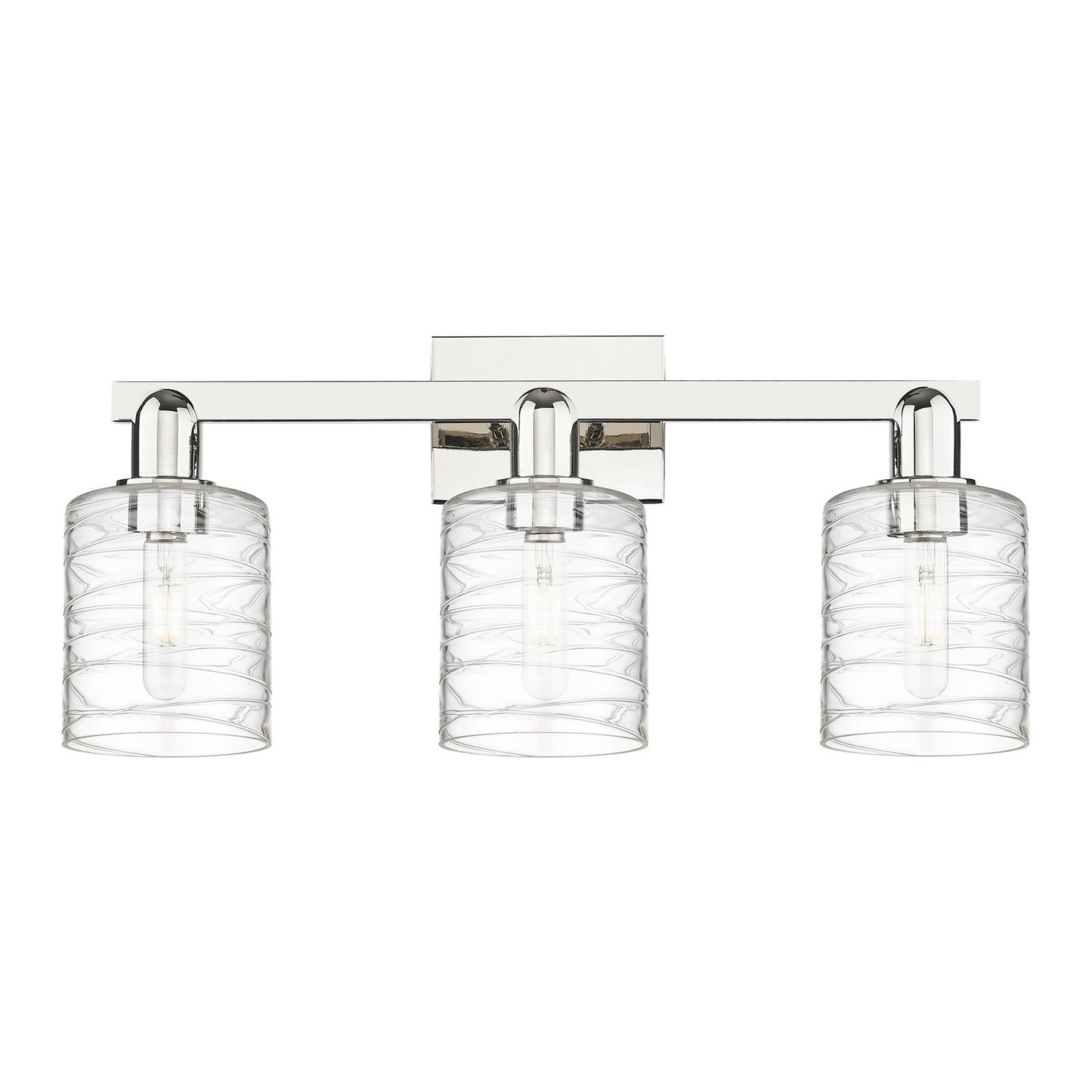 Innovations Cobbleskill 24in 3-Light Bath Vanity | Industrial Polished Nickel Steel and Deco Swirl Clear Glass | Bathroom Vanity | Model 716-3W-PN-G1113