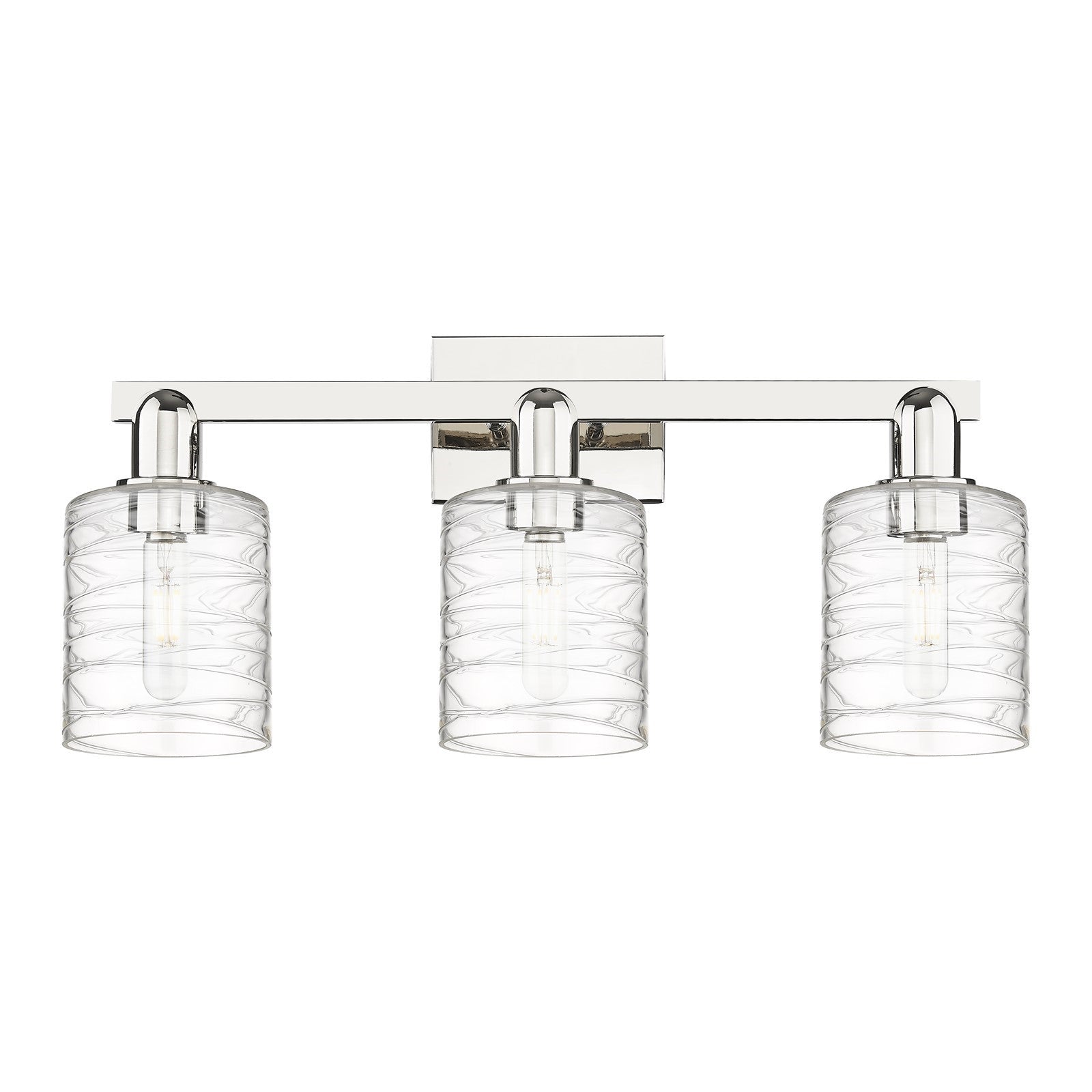 Innovations Cobbleskill 24in 3-Light Bath Vanity | Industrial Polished Nickel Steel and Deco Swirl Clear Glass | Bathroom Vanity | Model 716-3W-PN-G1113
