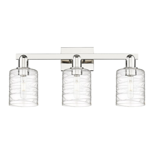 Innovations Cobbleskill 24in 3-Light Bath Vanity | Industrial Polished Nickel Steel and Deco Swirl Clear Glass | Bathroom Vanity | Model 716-3W-PN-G1113