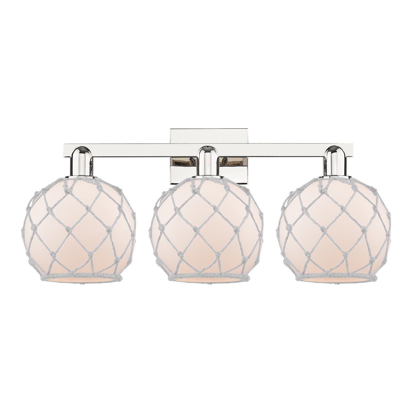 Innovations Farmhouse Rope 27in 3-Light Bath Vanity | Industrial Polished Nickel and White Frosted Glass with Rope | Bathroom & | Model 716-3W-PN-G121-8RW