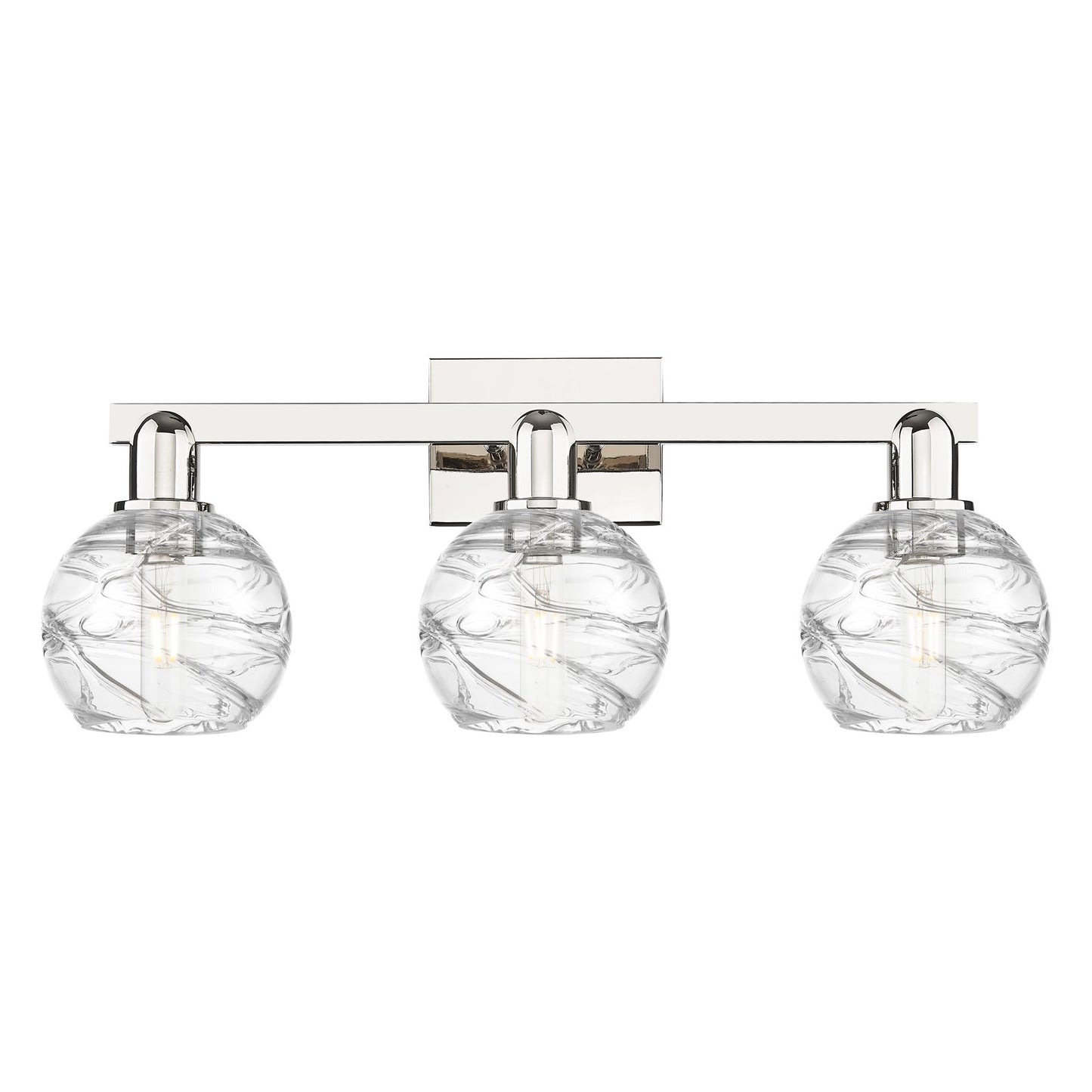 Innovations Athens Deco Swirl 26in 3-Light Bath Vanity Light | Industrial Polished Nickel and Clear Deco Swirl Glass | Model 716-3W-PN-G1213-6CL