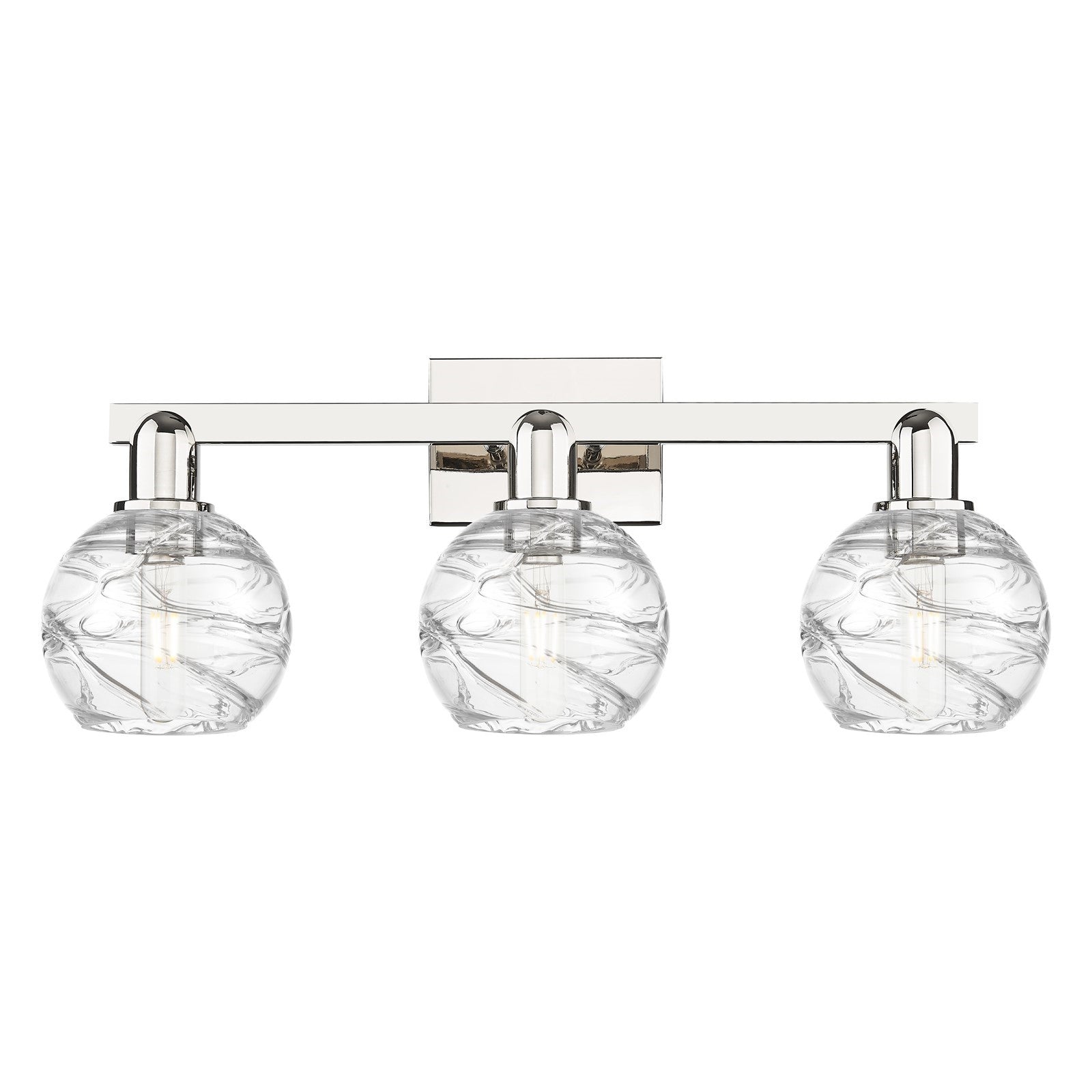 Innovations Athens Deco Swirl 26in 3-Light Bath Vanity Light | Industrial Polished Nickel and Clear Deco Swirl Glass | Model 716-3W-PN-G1213-6CL