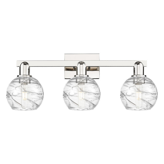 Innovations Athens Deco Swirl 26in 3-Light Bath Vanity Light | Industrial Polished Nickel and Clear Deco Swirl Glass | Model 716-3W-PN-G1213-6CL