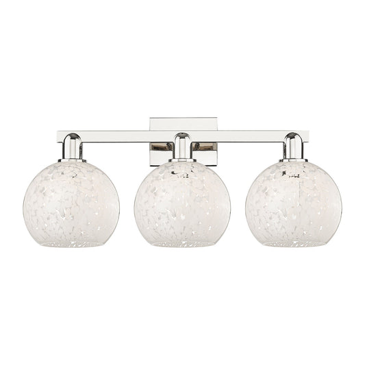 Innovations Lighting Arcadia 27in 3-Light Bath Vanity Light | Industrial Polished Nickel and White Mouchette Glass | Bathroom | Model 716-3W-PN-G1216-8WM