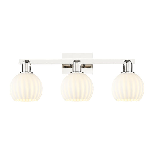 Innovations Lighting White Venetian 25in 3-Light Bath Vanity | Polished Nickel Steel and Cast Brass with White Venetian Glass | Model 716-3W-PN-G1217-6WV