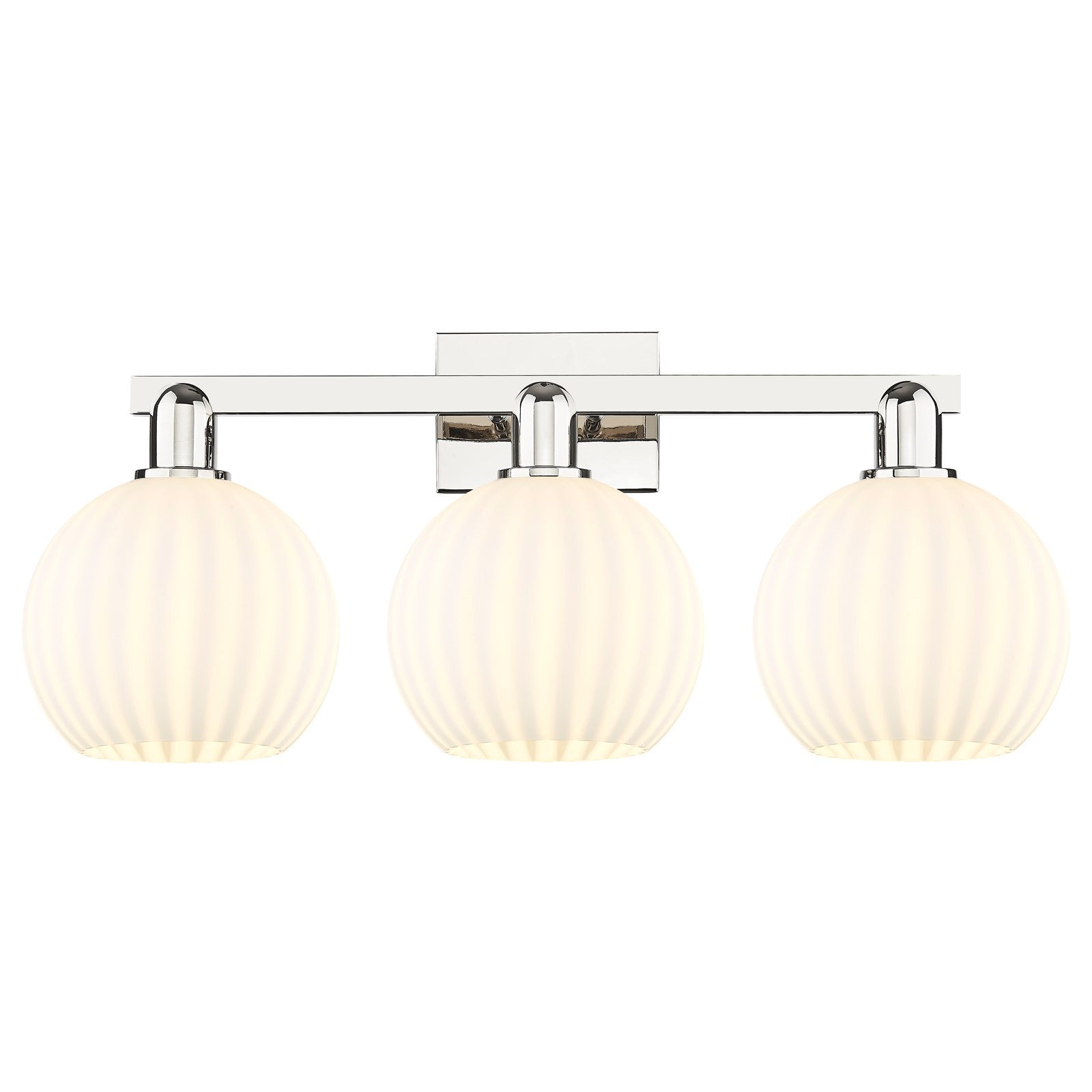 Innovations Lighting White Venetian 27in 3-Light Bath Vanity | Industrial Transitional Polished Nickel and White Venetian | Model 716-3W-PN-G1217-8WV