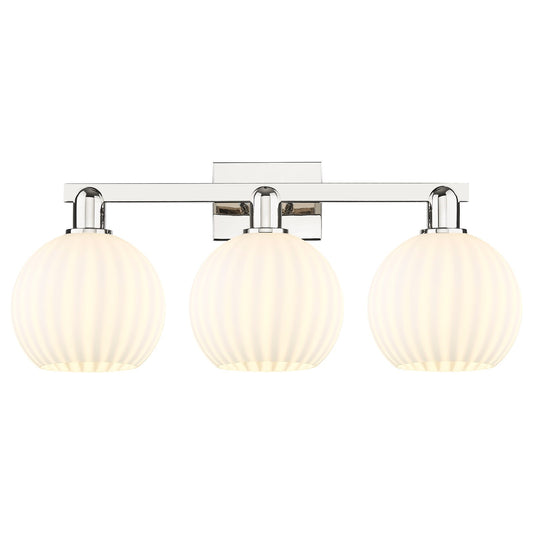 Innovations Lighting White Venetian 27in 3-Light Bath Vanity | Industrial Transitional Polished Nickel and White Venetian | Model 716-3W-PN-G1217-8WV