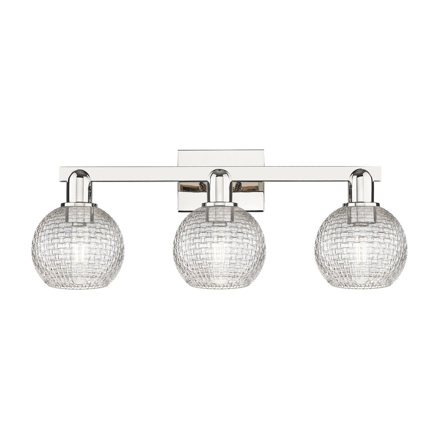 Innovations Athens 25in 3-Light Bath Vanity Light | Industrial Polished Nickel Steel and Clear Basket Weave Glass | Bathroom | Model 716-3W-PN-G122C-6CL