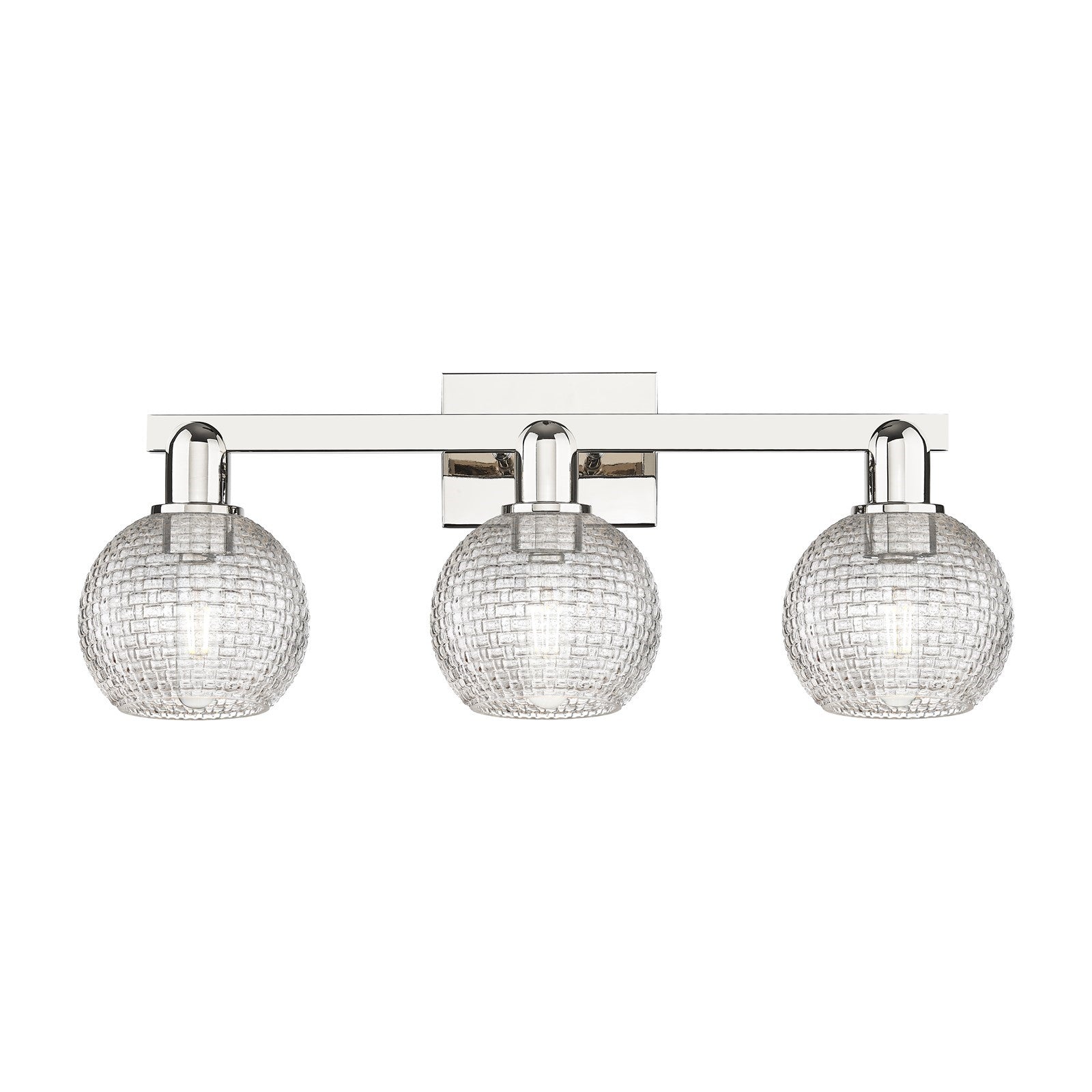 Innovations Athens 25in 3-Light Bath Vanity Light | Industrial Polished Nickel Steel and Clear Basket Weave Glass | Bathroom | Model 716-3W-PN-G122C-6CL