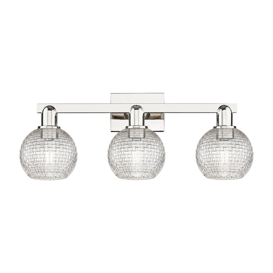 Innovations Athens 25in 3-Light Bath Vanity Light | Industrial Polished Nickel Steel and Clear Basket Weave Glass | Bathroom | Model 716-3W-PN-G122C-6CL