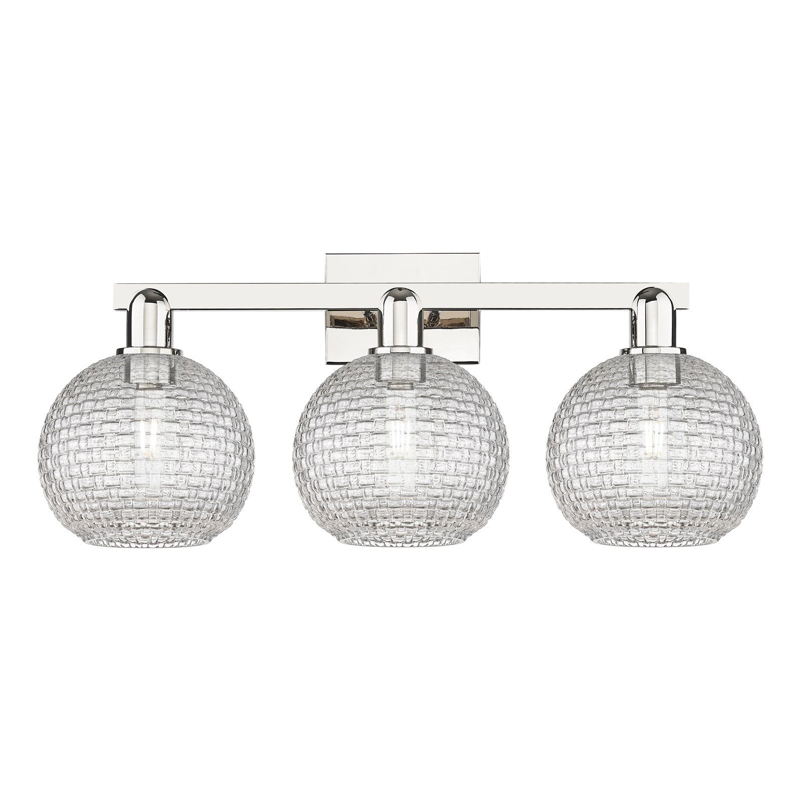 Innovations Athens 27in 3-Light Bath Vanity | Industrial Modern Polished Nickel and Clear Basket Weave Glass | Bathroom Vanity | Model 716-3W-PN-G122C-8CL