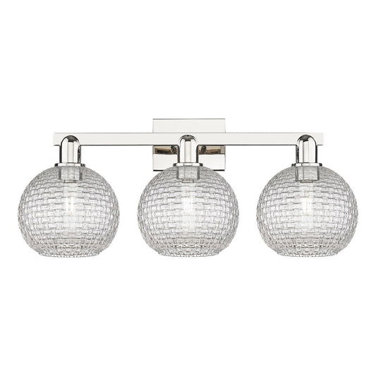 Innovations Athens 27in 3-Light Bath Vanity | Industrial Modern Polished Nickel and Clear Basket Weave Glass | Bathroom Vanity | Model 716-3W-PN-G122C-8CL