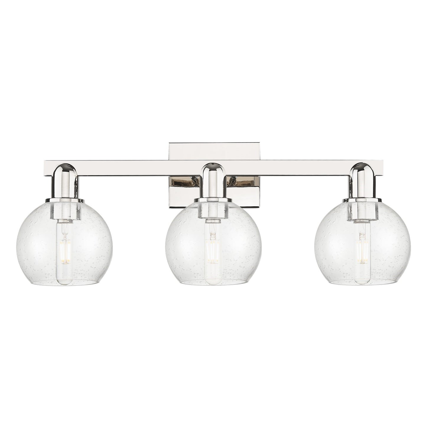 Innovations Athens 25in 3-Light Bath Vanity | Industrial Modern Polished Nickel and Seedy Glass | Bathroom Vanity Light | 24.88 x | Model 716-3W-PN-G124-6