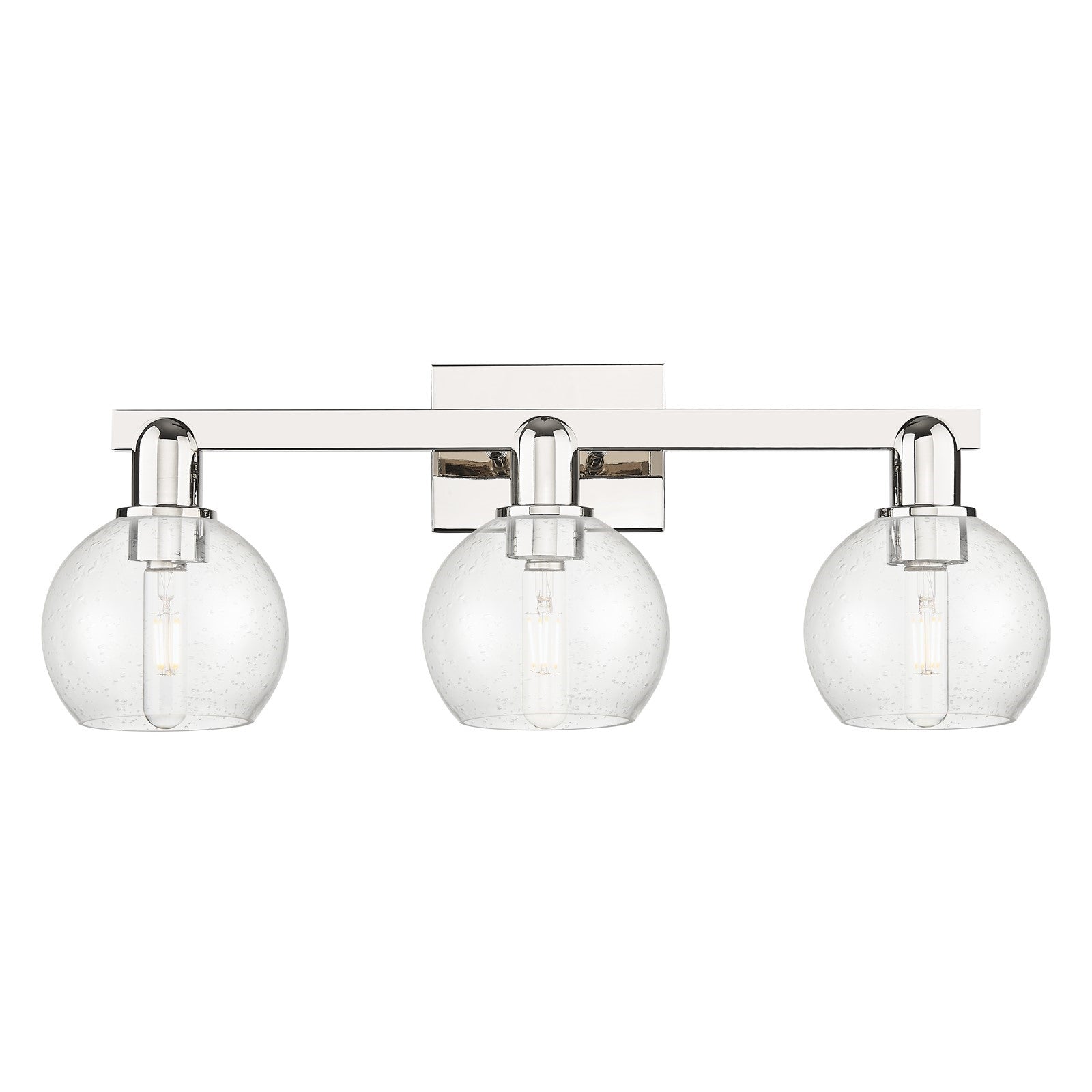 Innovations Athens 25in 3-Light Bath Vanity | Industrial Modern Polished Nickel and Seedy Glass | Bathroom Vanity Light | 24.88 x | Model 716-3W-PN-G124-6