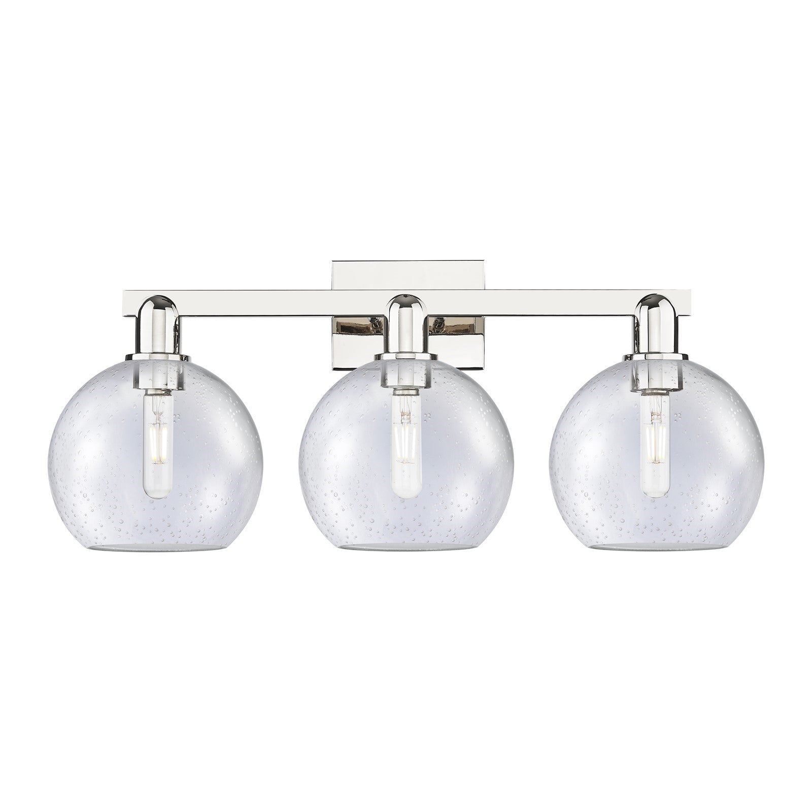 Innovations Athens 27in 3-Light Bath Vanity Light | Industrial Polished Nickel and Seedy Glass | Bathroom Vanity Lighting | 27 x | Model 716-3W-PN-G124-8