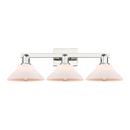 Innovations Orwell 27in 3-Light Bath Vanity Light | Industrial Polished Nickel and Matte White Glass | Bathroom Vanity | 27.38 x | Model 716-3W-PN-G131