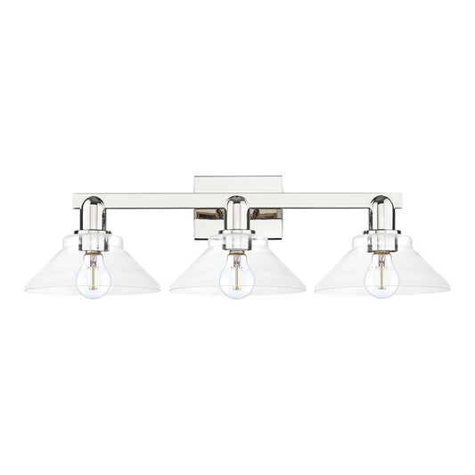 Innovations Orwell 27in 3-Light Bath Vanity Light | Industrial Polished Nickel Steel and Clear Cone Glass | Bathroom Vanity | 27.38 | Model 716-3W-PN-G132