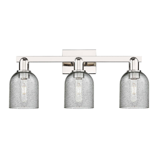 Innovations Caledonia 24in 3-Light Bath Vanity Light | Industrial Polished Nickel and Charcoal Glass | Bathroom Vanity | 24 x 10.75 | Model 716-3W-PN-G257