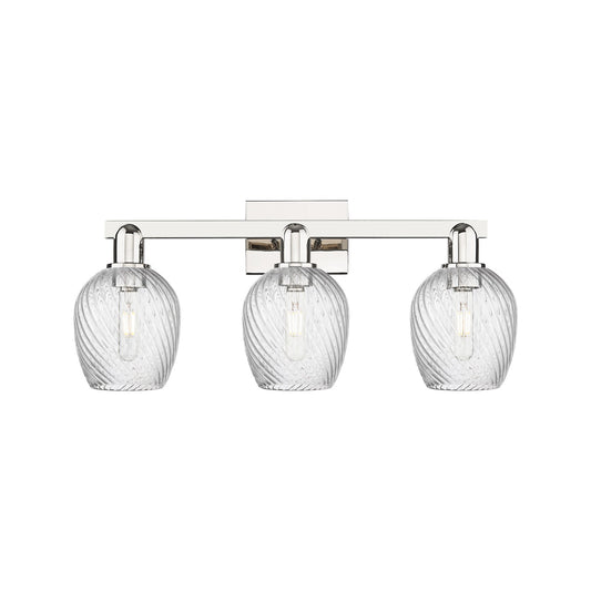 Innovations Salina 3-Light 25in Bath Vanity Light | Industrial Polished Nickel and Clear Spiral Fluted Glass | Bathroom Vanity & | Model 716-3W-PN-G292