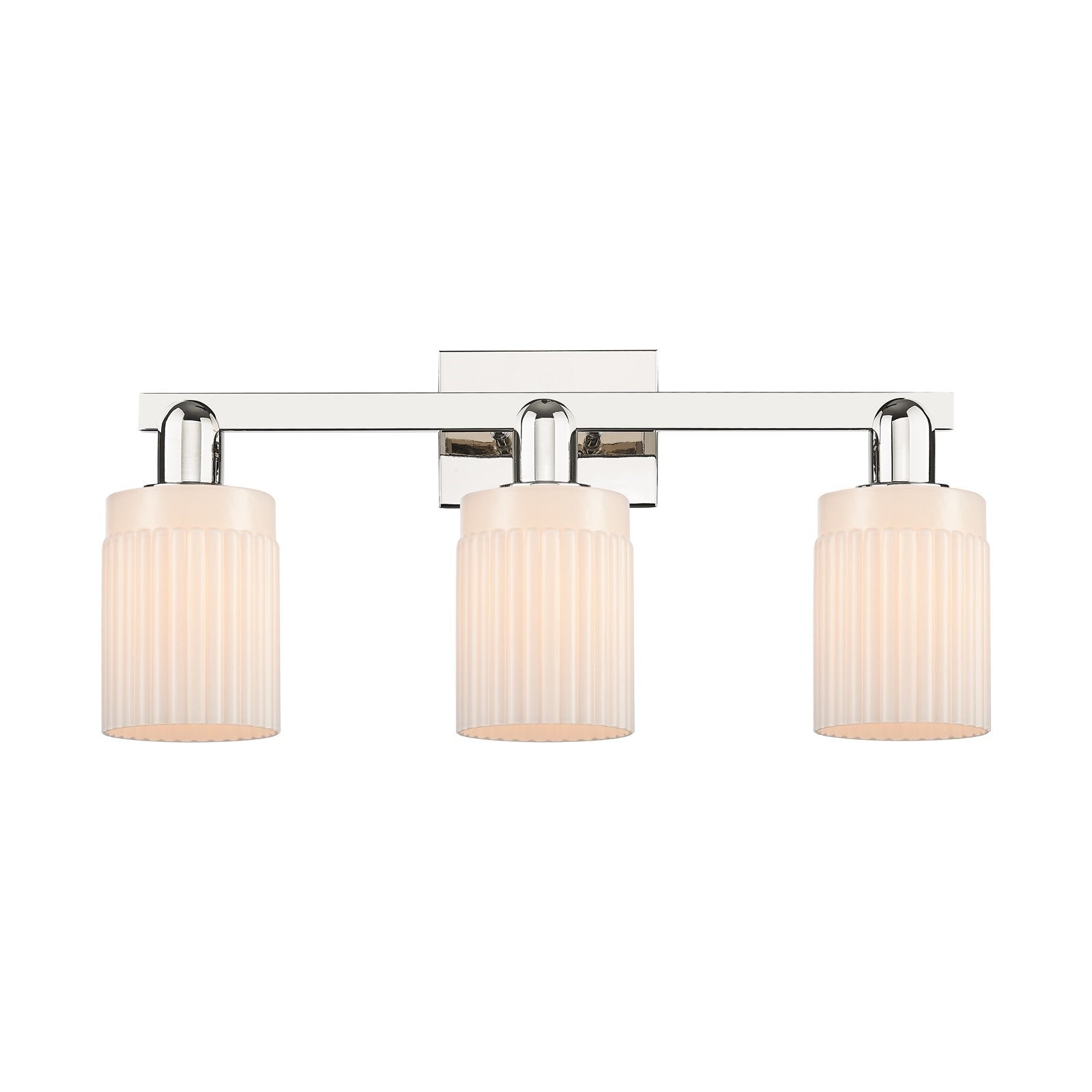 Innovations Hadley 24in 3-Light Bath Vanity Light | Industrial Polished Nickel and Matte White Ribbed Glass | Bathroom Vanity & | Model 716-3W-PN-G341